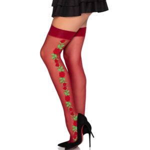 Leg Avenue Hosiery-1957 Ciorapi cu Jartieră cu Flori Roșii - One 6 Leg Avenue Hosiery-1957 Ciorapi cu Jartieră cu Flori Roșii - One - imagine 3