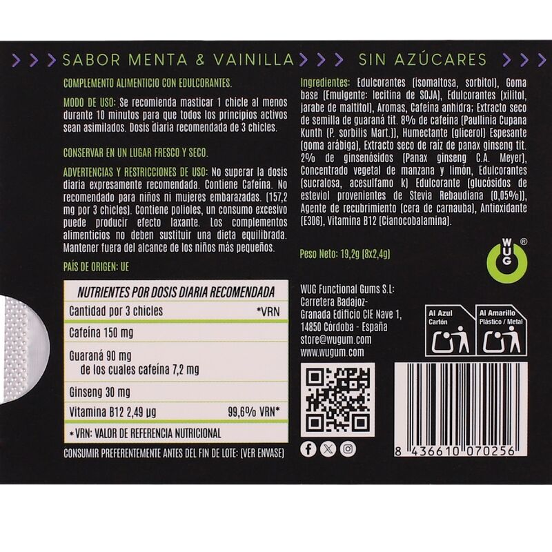Wug Gum-On Guma Funcțională cu Cafeină și Guaraná, Aromă Mentă 4 img 226491 acec9ccd357bf48edb4aefb6a9e1b9af 1