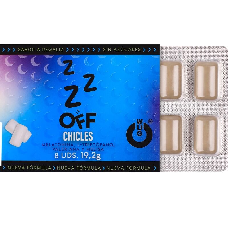 WUG - Off Gumă Funcțională cu Melatonină și Valeriană, Aromă Regaliz Blister 8 Uds 2 img 226509 69370877aeea177ccd96f0f5cf29ae00 1