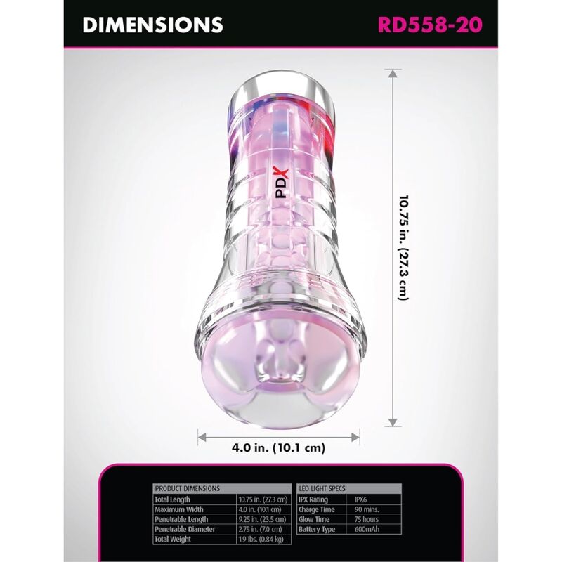 PDX Elite - Viewtube XXL LED Transparent Stroker 27.3 CM 4 img 226763 93bd9b7eda2a9e58440adf636a12bc52 1