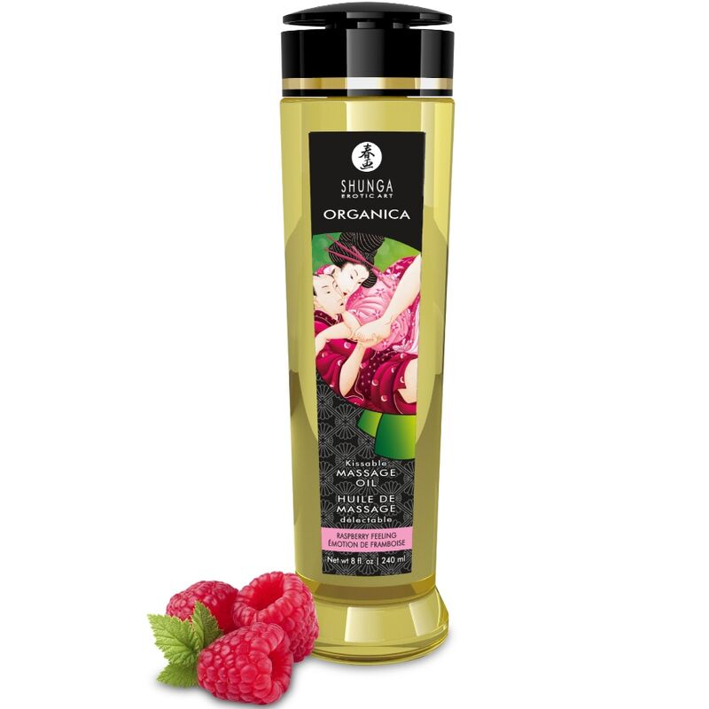 Shunga Ulei de Masaj Organic – Aromă de Zmeură 240 ml