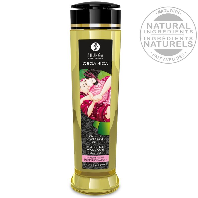 Shunga Ulei de Masaj Organic – Aromă de Zmeură 240 ml · Masaj Erotic (imaginea 3)