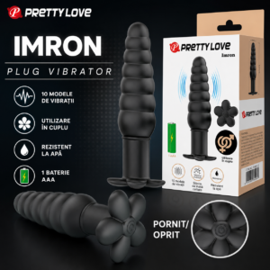 Anal Toys-Imron Dop Anal Vibrant, 10 Moduri, Negru-Silicon, 10
