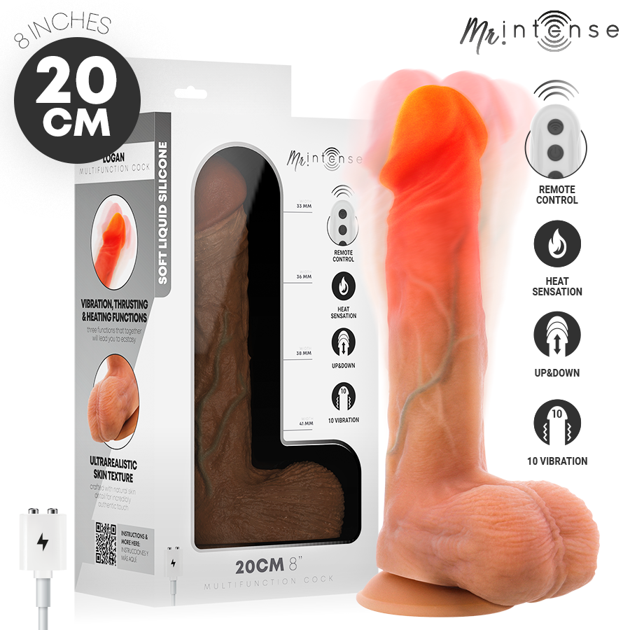 MR INTENSE - LOGAN VIBRATOR DILDO SILICONE WITH HEAT EFFECT AND REMOTE CONTROL 20 CM -Ø- 4,1 CM — MR. INTENSE · Vibratoare