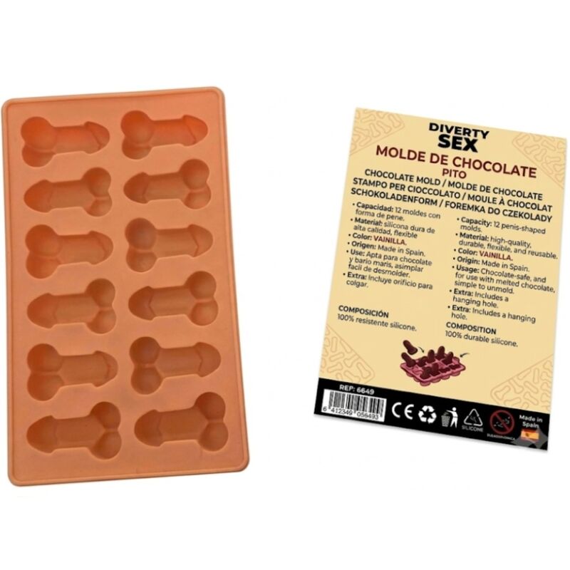 DIABLO PICANTE - CHOCOLATE MOLD WITH 12 SILICONE PENISES FOR HANGING VANILLA — DIVERTY SEX · Articole Haioase