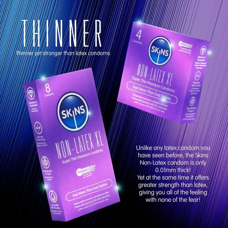Skins-Prezervative fără Latex XL 4 Bucăți 6 SKINS - LATEX-FREE CONDOMS XL PACK OF 4 · Prezervative (imaginea 6)