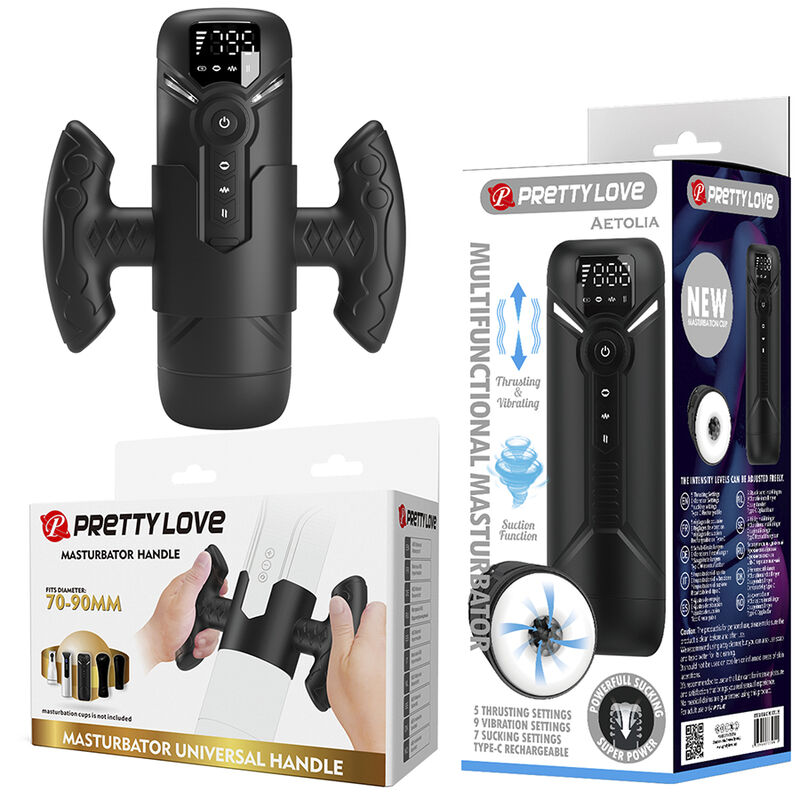 PRETTY LOVE - AETOLA MULTIFUNCTION AUTOMATIC MASTURBATOR WITH HANDLE BLACK · Inele & Mansoane Penis