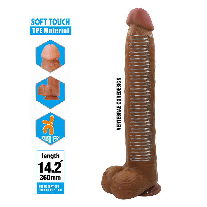 PRETTY LOVE - DANY REALISTIC FLEXIBLE DILDO WITH SUCTION CUP 36 CM -Ø- 5.6 CM BROWN · Dildo & Stimulatoare (imaginea 5)