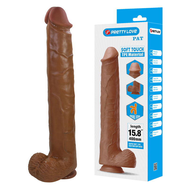 PRETTY LOVE - PAT REALISTIC FLEXIBLE DILDO WITH SUCTION CUP 40 CM -Ø- 6 CM BROWN · Dildo & Stimulatoare