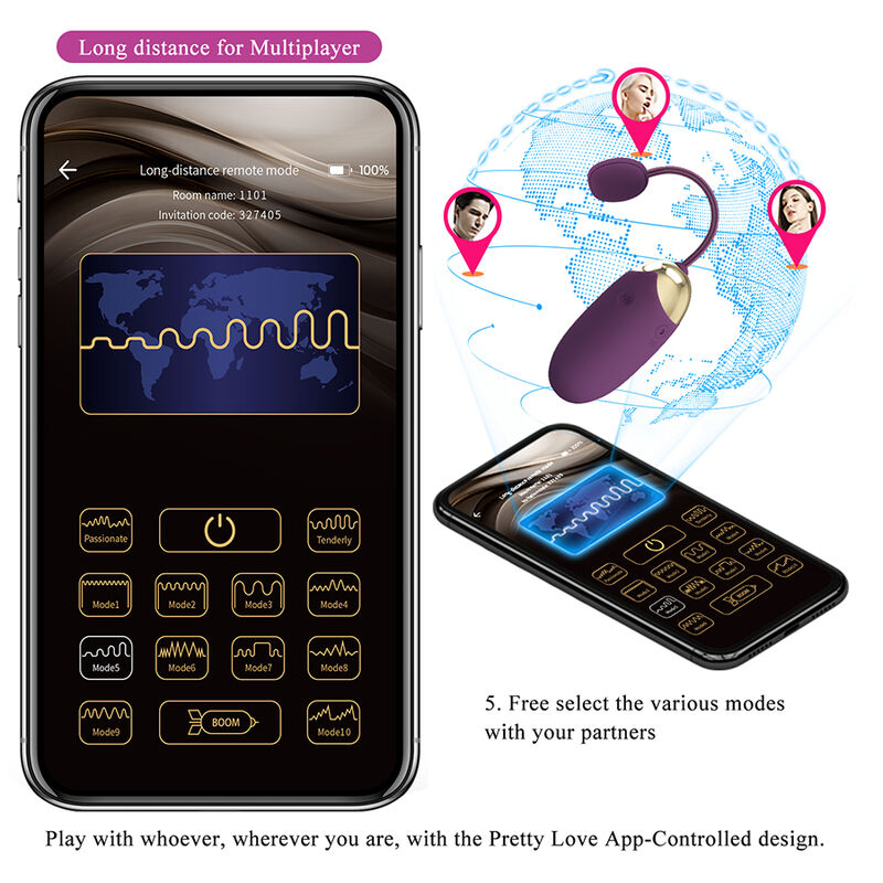 PRETTY LOVE - KLAY THRUSTING EGG VIBRATOR APP CONTROL PURPLE · Jucarii Cupluri (imaginea 8)
