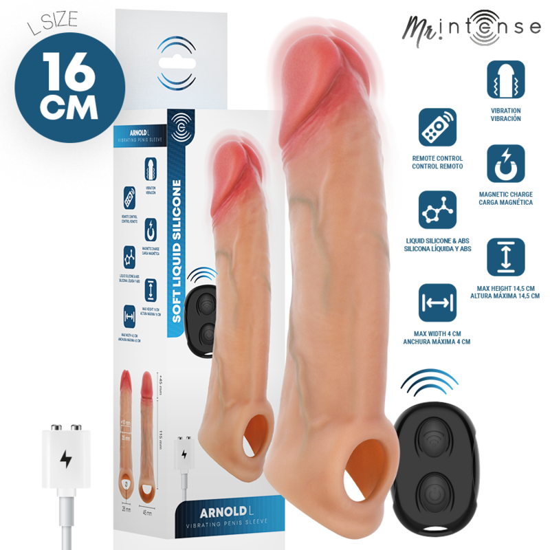 MR INTENSE - ARNOLD L VIBRATOR SILICONE PENIS SLEEVE WITH REMOTE CONTROL 16 CM -Ø- 4.5 CM — MR. INTENSE · Inele & Mansoane Penis
