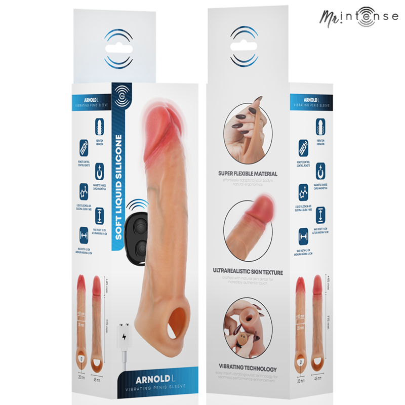 Mr Intense-Arnold L Manșon Vibrator Penis cu Telecomandă 3 MR INTENSE - ARNOLD L VIBRATOR SILICONE PENIS SLEEVE WITH REMOTE CONTROL 16 CM -Ø- 4.5 CM — MR. INTENSE · Inele & Mansoane Penis (imaginea 3)