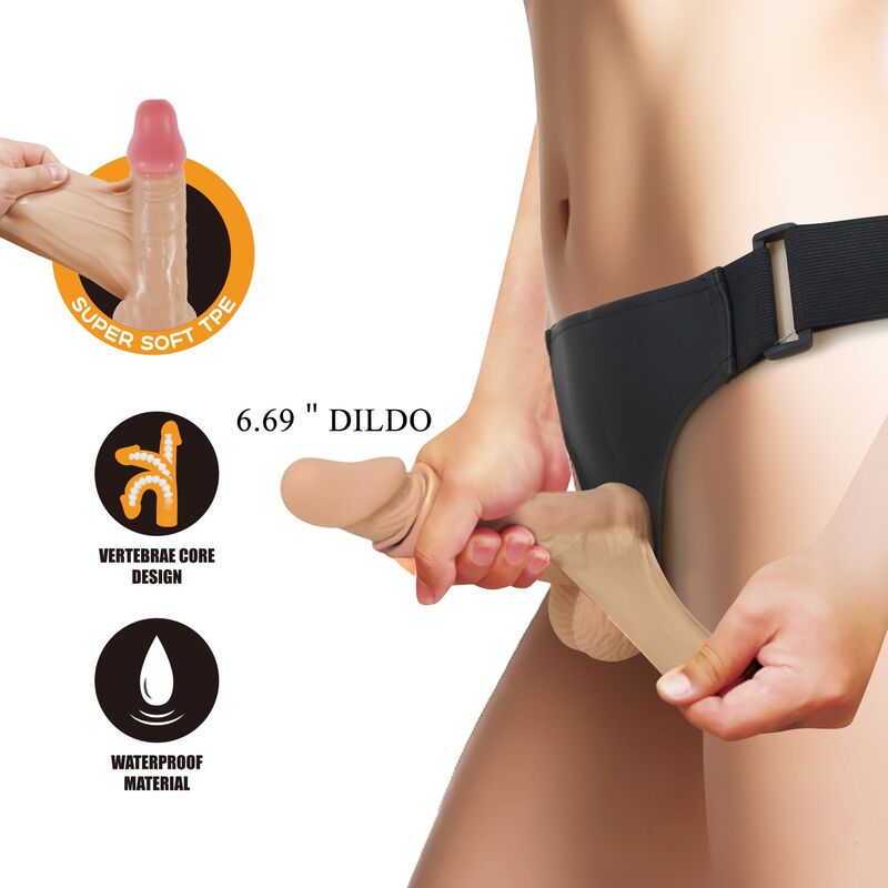 PRETTY LOVE - ZANE HARNESS WITH FLEXIBLE DILDO 17 CM Ø 4.3 CM NATURAL · Strapon & Harness (imaginea 7)