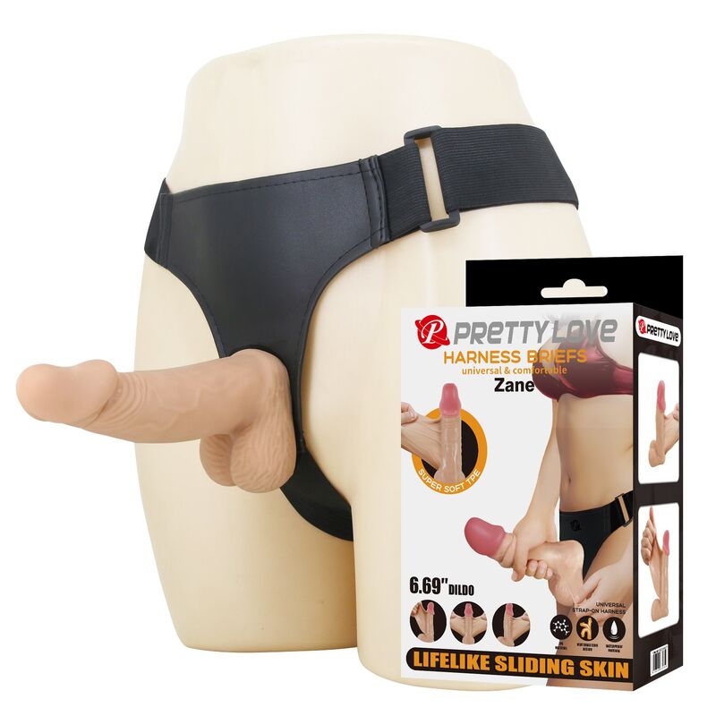 PRETTY LOVE - ZANE HARNESS WITH FLEXIBLE DILDO 17 CM Ø 4.3 CM NATURAL · Strapon & Harness
