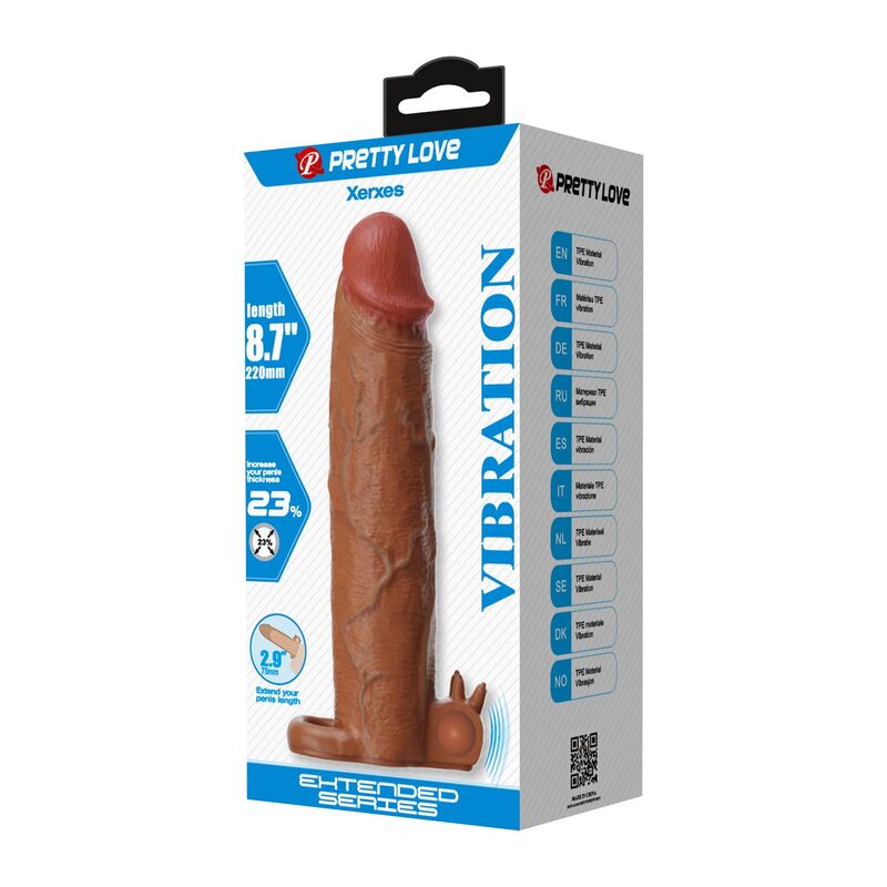 PRETTY LOVE - XERXES VIBRATING PENIS SLEEVE 22 CM Ø 4.5 CM BROWN · Jucarii Anale (imaginea 6)