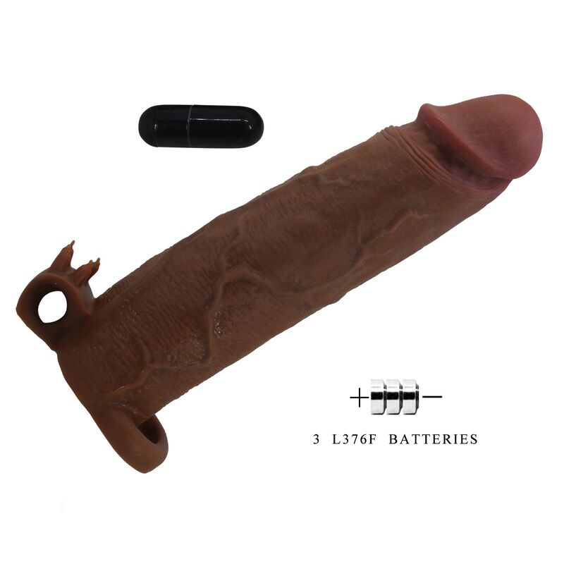 PRETTY LOVE - XERXES VIBRATING PENIS SLEEVE 22 CM Ø 4.5 CM BROWN · Jucarii Anale (imaginea 7)