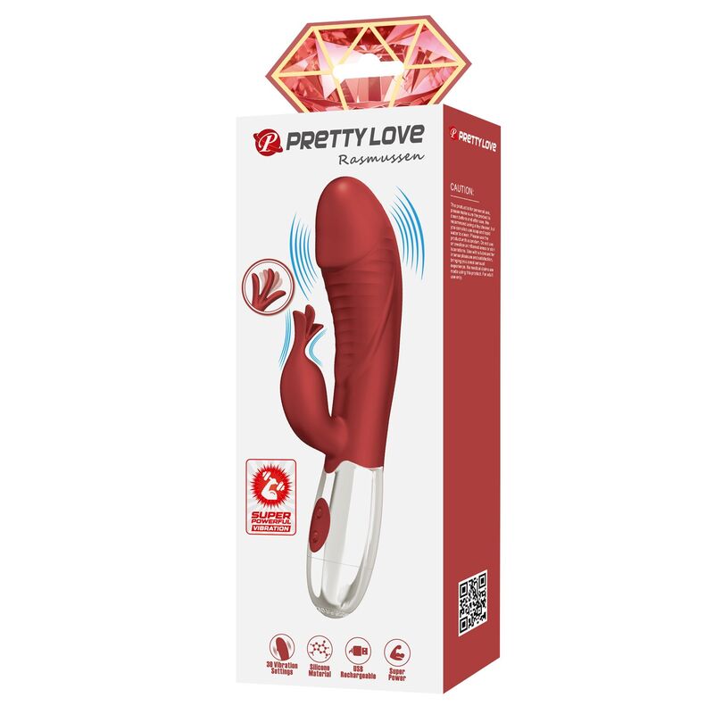 PRETTY LOVE - ROSEWOOD RABBIT VIBRATOR 30 FUNCTIONS USB RECHARGEABLE RED · Vibratoare (imaginea 10)