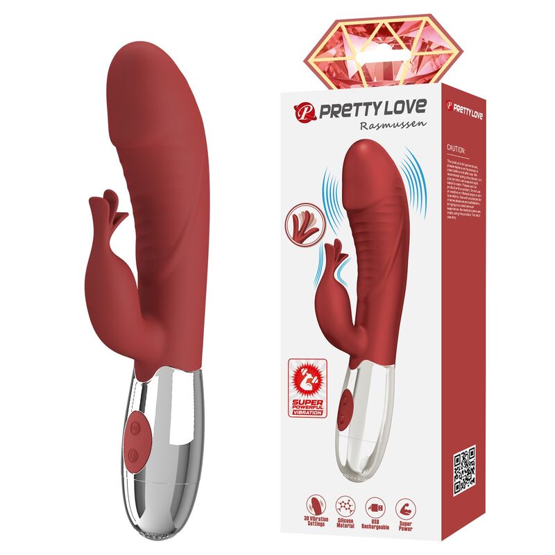 PRETTY LOVE - ROSEWOOD RABBIT VIBRATOR 30 FUNCTIONS USB RECHARGEABLE RED · Vibratoare