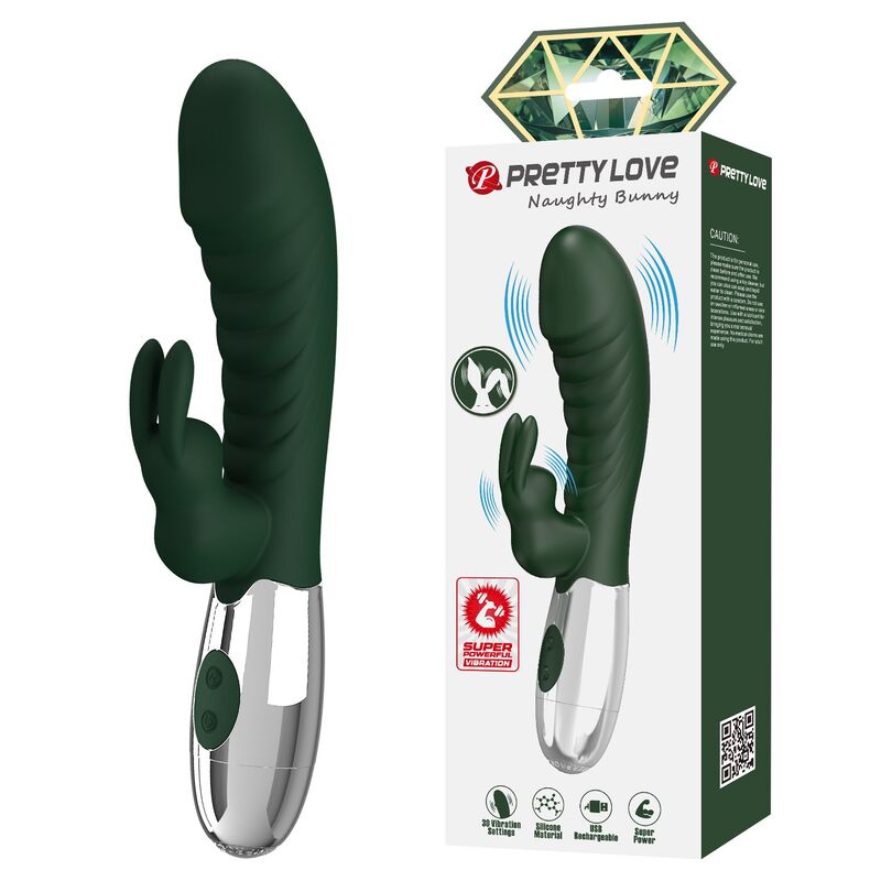 PRETTY LOVE - NAUGHTY BUNNY RABBIT VIBRATOR 30 FUNCTIONS USB RECHARGEABLE GREEN · Vibratoare