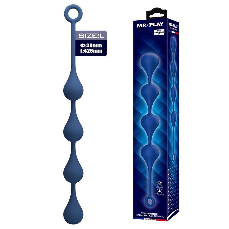 MR PLAY - BLUE SILICONE ANAL BEADS SIZE L 42.6 CM · Jucarii Anale