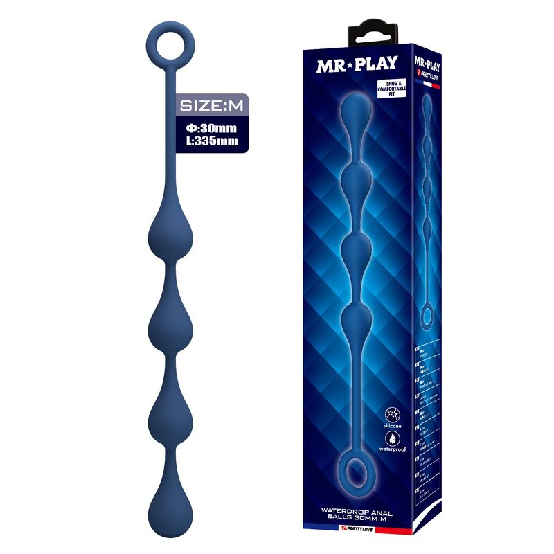 MR PLAY - BLUE SILICONE ANAL BEADS SIZE M 33 CM · Jucarii Anale