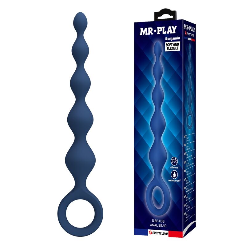MR PLAY - BLUE SILICONE ANAL BEADS & ANAL PLUG 20.4 CM · Jucarii Anale