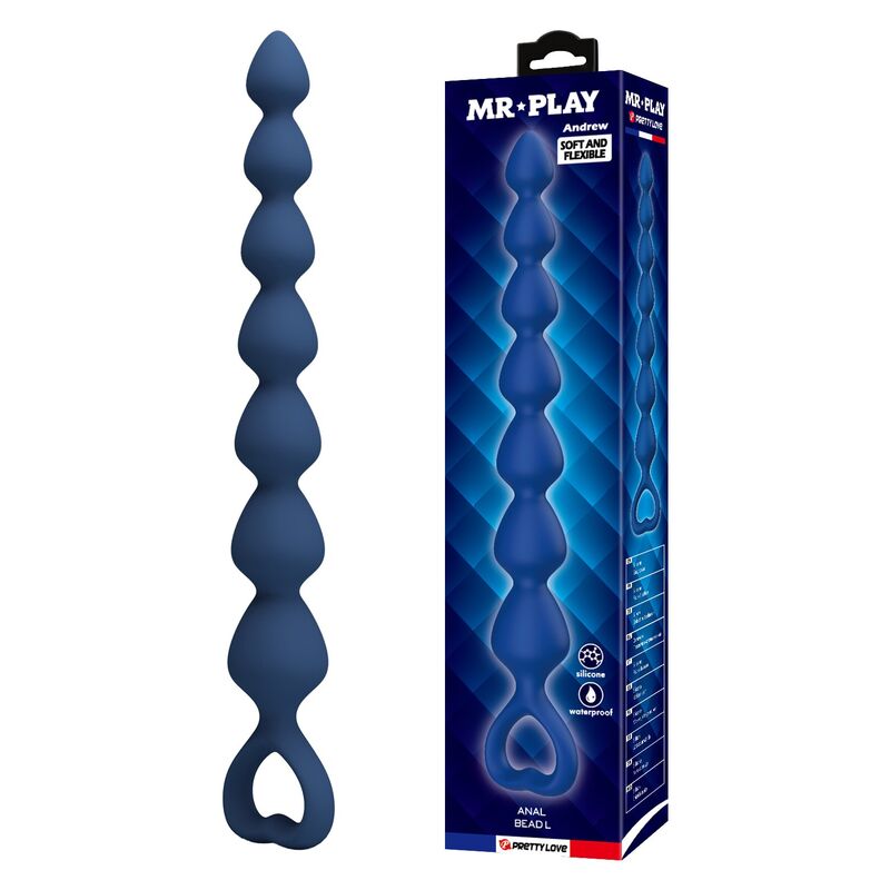 MR PLAY - BLUE SILICONE ANAL BEADS & ANAL PLUG 26.7 CM · Jucarii Anale