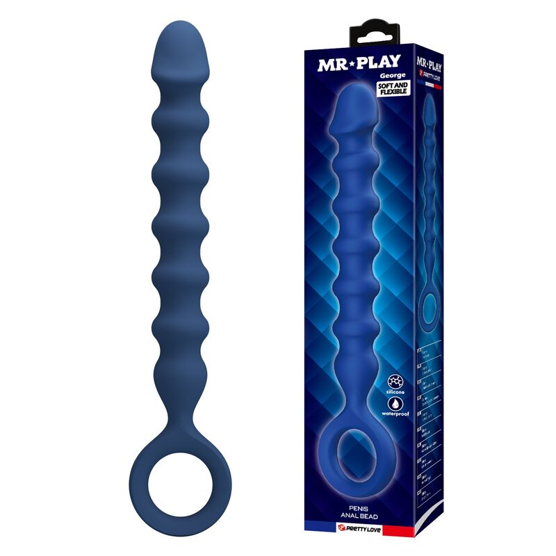 MR PLAY - BLUE SILICONE ANAL BEADS & ANAL PLUG -Ø- 3,4 CM - 28.5 CM · Jucarii Anale