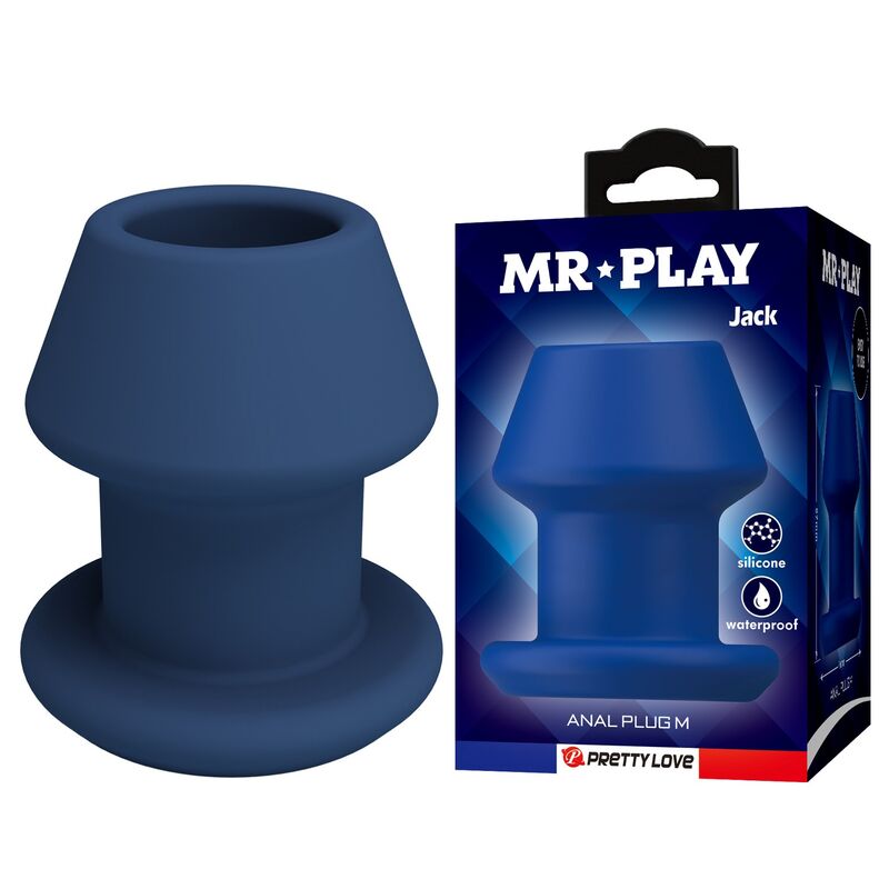 MR PLAY - JACK BLUE SILICONE HOLLOW ANAL PLUG SIZE M · Jucarii Anale