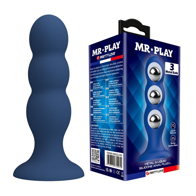 MR PLAY - ANAL PLUG WITH METAL BALLS AND SUCTION CUP BLUE · Jucarii Anale