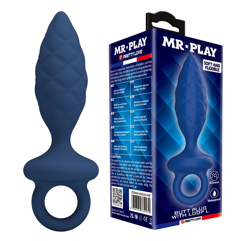 MR PLAY - TEXTURED ANAL PLUG WITH RING BLUE L · Jucarii Anale