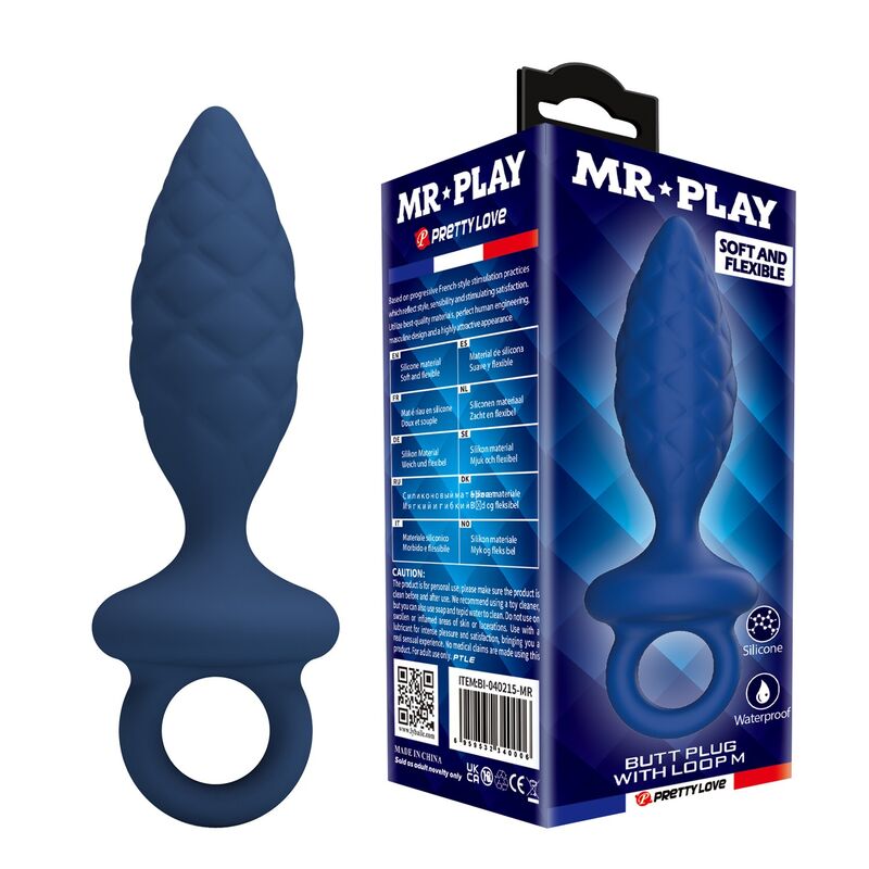 MR PLAY - TEXTURED ANAL PLUG WITH RING BLUE M · Jucarii Anale