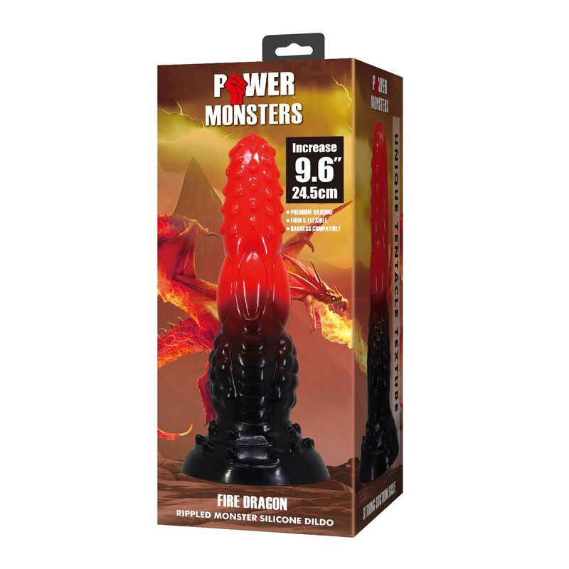 POWER MONSTERS - FIRE DRAGON FANTASY DILDO WITH SUCTION CUP 24.5 CM Ø 5.8 CM RED & BLACK · Dildo & Stimulatoare (imaginea 9)