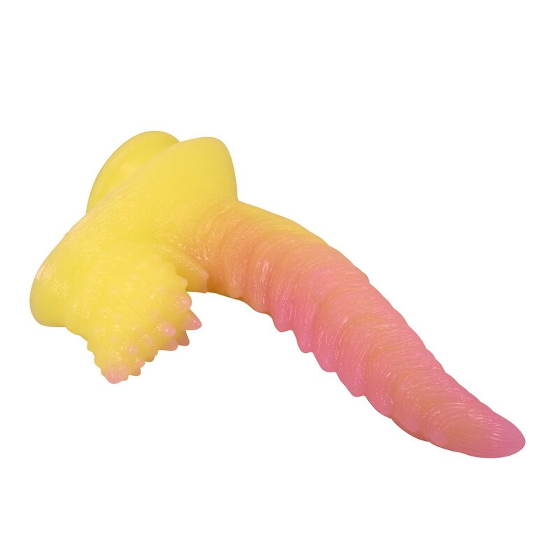 POWER MONSTERS - RIPPLIED MONSTER FANTASY DILDO WITH SUCTION CUP 22.5 CM Ø 5.5 CM PINK & YELLOW · Dildo & Stimulatoare (imaginea 8)