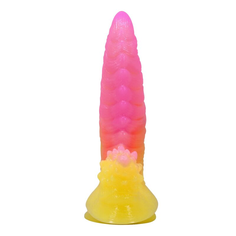 POWER MONSTERS - RIPPLIED MONSTER FANTASY DILDO WITH SUCTION CUP 22.5 CM Ø 5.5 CM PINK & YELLOW · Dildo & Stimulatoare (imaginea 5)