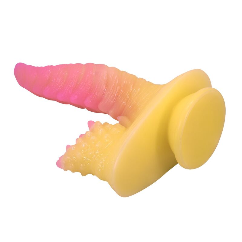 POWER MONSTERS - RIPPLIED MONSTER FANTASY DILDO WITH SUCTION CUP 22.5 CM Ø 5.5 CM PINK & YELLOW · Dildo & Stimulatoare (imaginea 6)