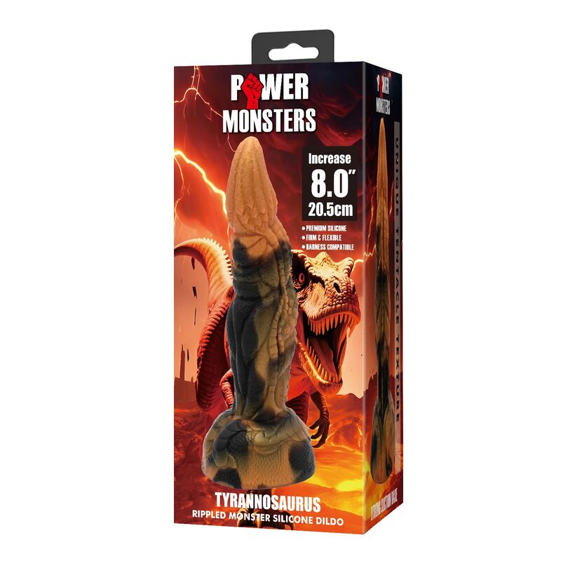POWER MONSTERS - TYRANNOSAURUS BICOLOR FANTASY SILICONE DILDO 20.5 CM Ø 5 CM · Dildo & Stimulatoare (imaginea 6)