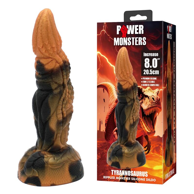 POWER MONSTERS - TYRANNOSAURUS BICOLOR FANTASY SILICONE DILDO 20.5 CM Ø 5 CM · Dildo & Stimulatoare (imaginea 8)