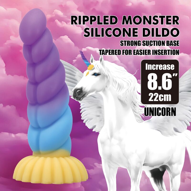 Power Monsters-Unicorn Tricolor Dildo Fantasy 22 cm 4 POWER MONSTERS - UNICORN TRICOLOR FANTASY SILICONE DILDO 22 CM Ø 5 CM · Dildo & Stimulatoare (imaginea 4)