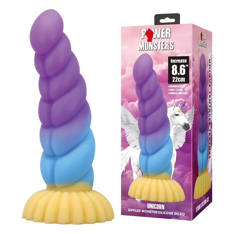 Power Monsters-Unicorn Tricolor Dildo Fantasy 22 cm 3 POWER MONSTERS - UNICORN TRICOLOR FANTASY SILICONE DILDO 22 CM Ø 5 CM · Dildo & Stimulatoare (imaginea 3)