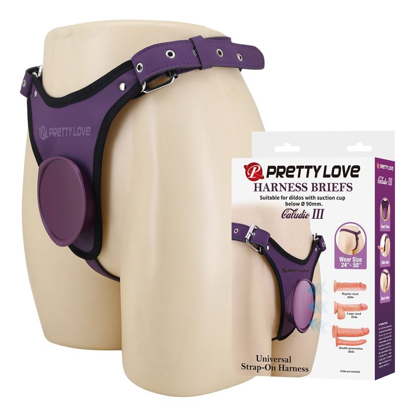 PRETTY LOVE - UNIVERSAL STRAP-ON HARNESS BRIEFS PURPLE AND BLACK · Strapon & Harness