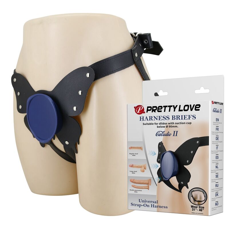 PRETTY LOVE - UNIVERSAL STRAP-ON HARNESS BRIEFS BLACK AND BLUE · Strapon & Harness