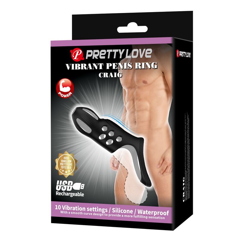 Pretty Love-Craig Inel Vibrator pentru Penis Negru 3 PRETTY LOVE - CRAIG RECHARGEABLE VIBRATING PENIS RING BLACK · Inele & Mansoane Penis (imaginea 3)