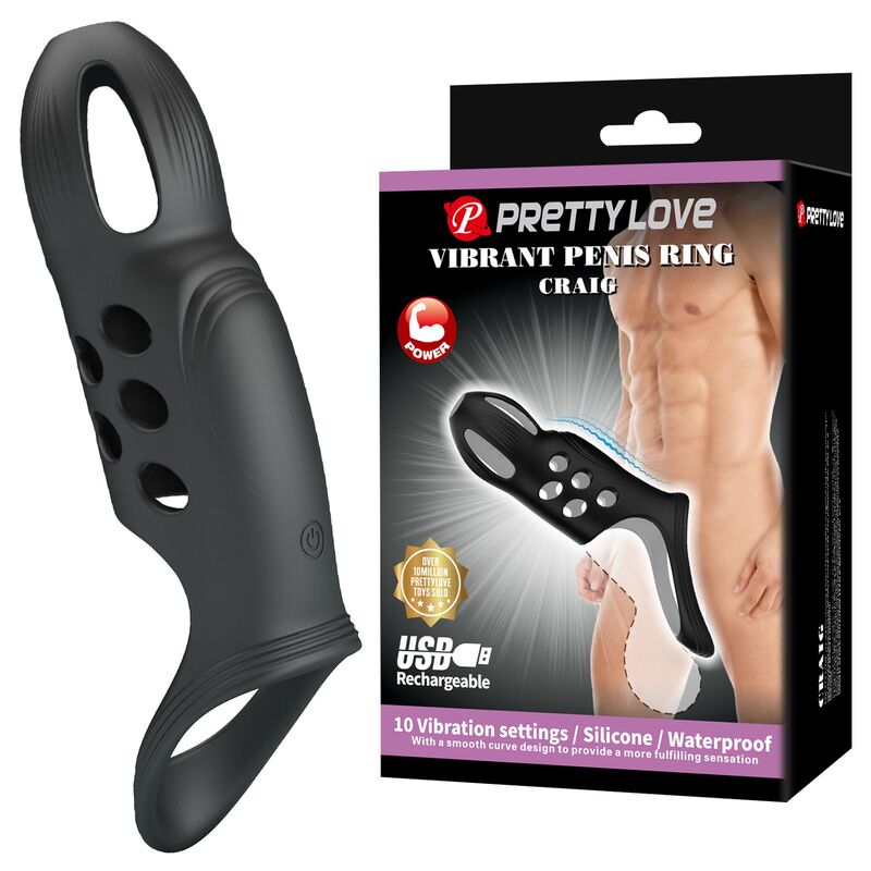PRETTY LOVE - CRAIG RECHARGEABLE VIBRATING PENIS RING BLACK · Inele & Mansoane Penis