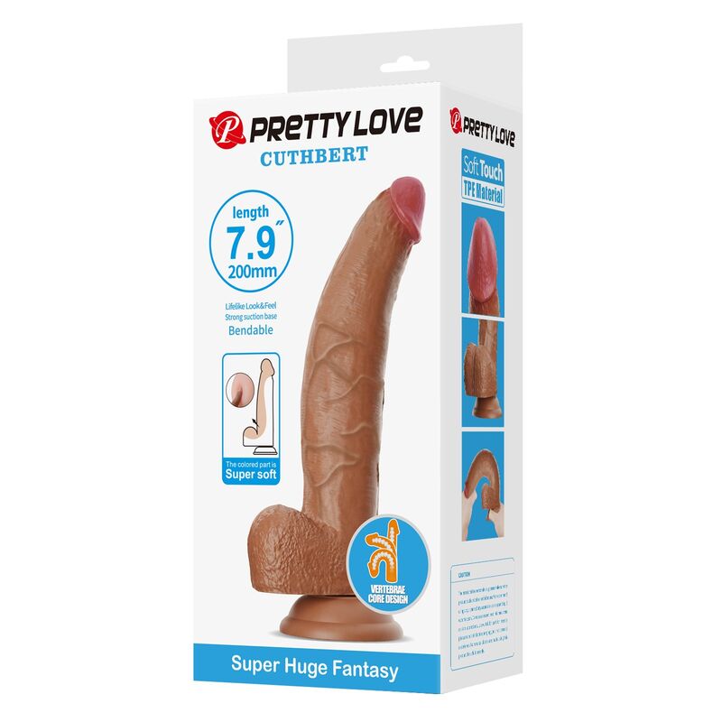 PRETTY LOVE - CUTHBERT REALISTIC FLEXIBLE DILDO 20 CM Ø 5 CM TPE BROWN · Dildo & Stimulatoare (imaginea 3)