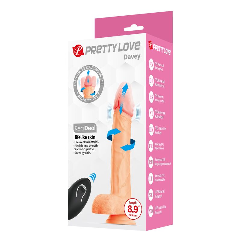 PRETTY LOVE - DAVEY THRUSTING & ROTATING VIBRATING DILDO REMOTE CONTROL 22.5 CM Ø 4.8 CM NATURAL · Masturbatoare (imaginea 2)