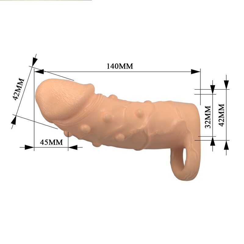 PRETTY LOVE - DORT PENIS EXTENSION SLEEVE 14 CM Ø 4 CM NATURAL · Inele & Mansoane Penis (imaginea 7)
