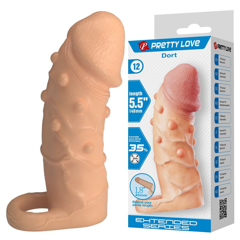 PRETTY LOVE - DORT PENIS EXTENSION SLEEVE 14 CM Ø 4 CM NATURAL · Inele & Mansoane Penis (imaginea 8)