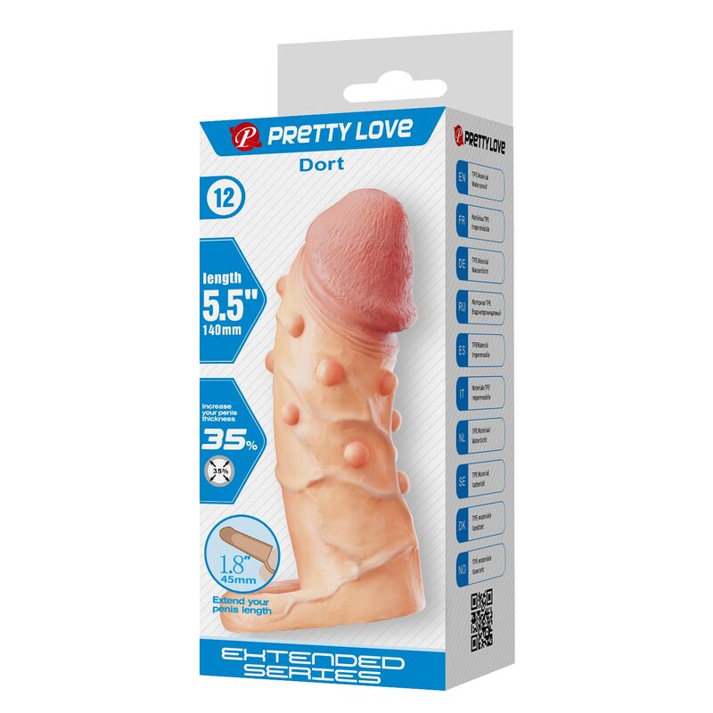 PRETTY LOVE - DORT PENIS EXTENSION SLEEVE 14 CM Ø 4 CM NATURAL · Inele & Mansoane Penis (imaginea 3)