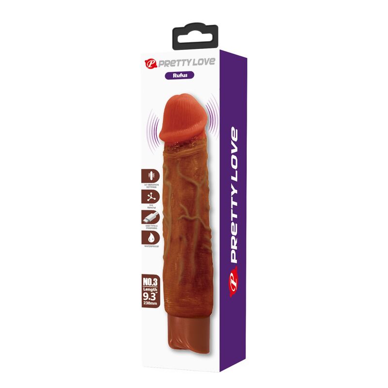 PRETTY LOVE - DUKE REALISTIC VIBRATOR 23.5 CM Ø 4.8 CM BROWN · Vibratoare (imaginea 6)